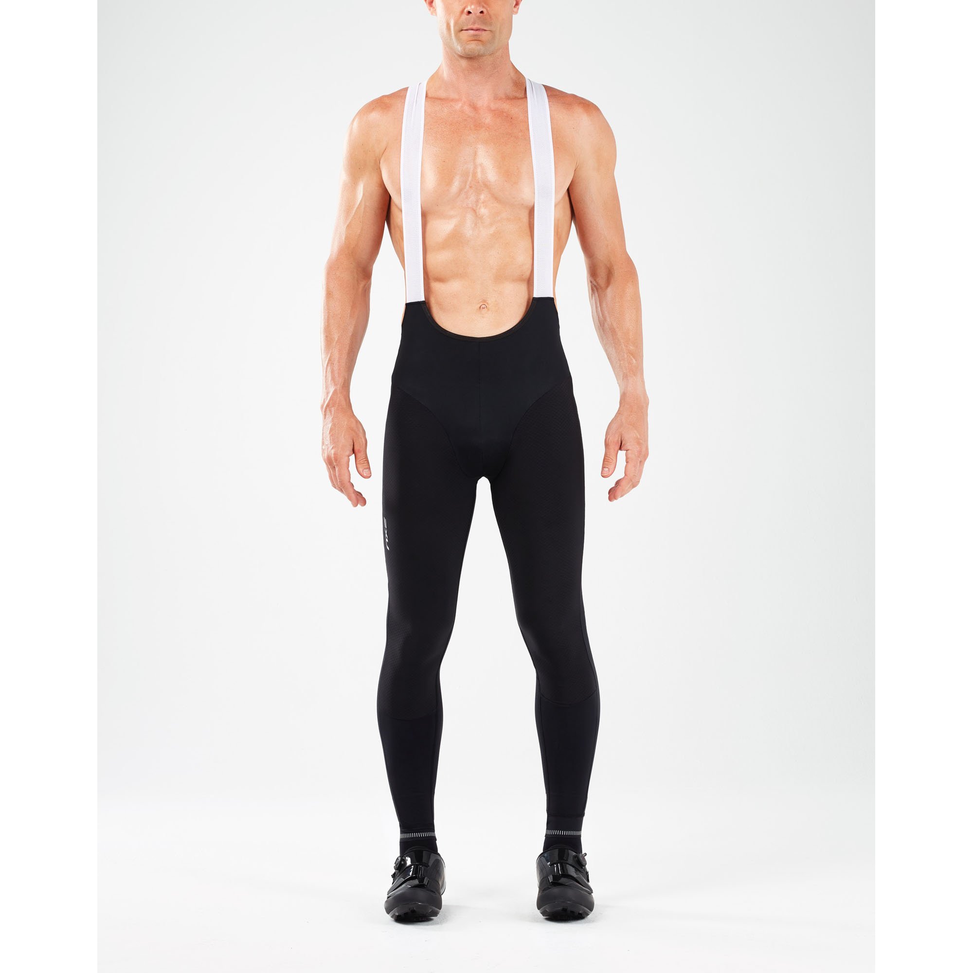 2XU Mens Elite Cycle Thermal Bib Tight Black White Sports Breathable Lightweight 