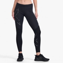 2XU - Wind Defence Winter Compression Tights for women - Black Striped Silver Reflective