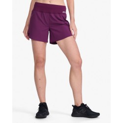 2XU - Pantaloni scurti de alergare pentru femei Aero 5 inch Shorts - visiniu mov sfecla argintiu reflectorizant