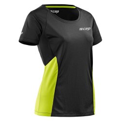 CEP - tricou alergare cu maneci scurte pentru femei Brand Run Shirt - negru verde lime