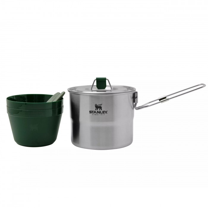  Stanley Adventure Stainless Steel Camping Cooking Set for Two  1.0L / 1.1 QT with Bowls and Sporks - 6 Piece Camp Cook Set - Stainless  Steel Pot with Lid 