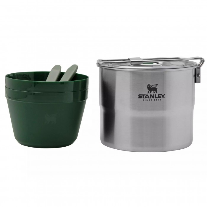 Stanley Adventure Stainless Steel Camping Cooking Set for Two 1.0L / 1.1 QT  with Bowls and Sporks - 6 Piece Camp Cook Set - Stainless Steel Pot with