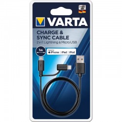 Varta - cablu incarcare USB Charge and Sync cable - 2-in-1 - mufa USB-C + mufa Apple Lightning