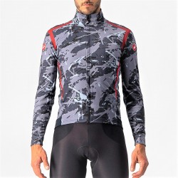 Castelli - Jacheta ciclism vreme rece si vant, maneca lunga Perfetto Ros LS jacket - camuflaj gri negru albastru rosu