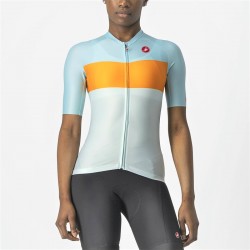 Castelli - tricou ciclism pentru femei, maneca scurta Aero Pro jersey - albastru deschis bleu portocaliu