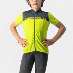 Castelli - tricou ciclism cu maneca scurta pentru copii Neo Prologo Jersey - verde electric lime albastru inchis savile