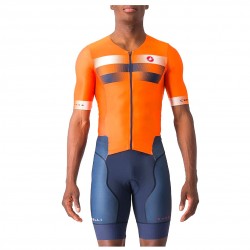 Castelli - costum trisuit triatlon pentru barbati, maneca scurta Free Sanremo SS Suit - portocaliu briliant albastru indigo belgian