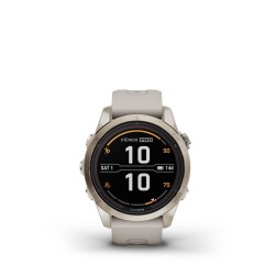 Garmin - fenix 7s Pro Sapphire Solar smartwatch premium cu incarcare solara 42mm - ramă Soft Gold si curea din silicon crem
