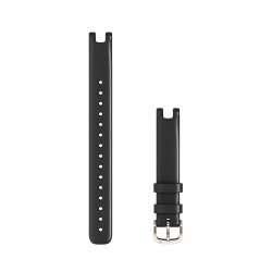 Garmin Lily 14mm watch band - Black Italian Leather with Cream Gold Hardware - large