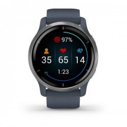Garmin - Venu 2 smartwatch cu GPS și AMOLED - rama argintie și carcasă albastru-granit cu brățară din silicon