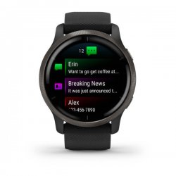 Garmin - Venu 2 smartwatch cu GPS și AMOLED - rama gri ardezie și carcasă neagră cu brățară din silicon