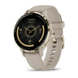 Garmin - Venu 3s smartwatch cu GPS și AMOLED - ramă din oţel inoxidabil Soft Gold cu carcasă French Gray şi curea din silicon