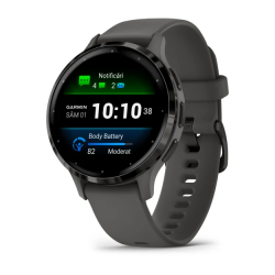 Garmin - Venu 3s smartwatch cu GPS și AMOLED - ramă slate din oţel inoxidabil şi carcasă pebble gray şi brăţară din silicon