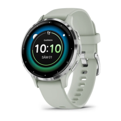 Garmin - Venu 3s smartwatch with GPS - ramă argintie din oţel inoxidabil şi carcasă sage grey şi brăţară din silicon