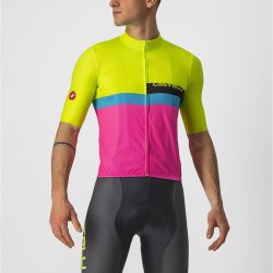 Castelli - cycling shirt short sleeved A Blocco jersey - yellow fluo magenta blue