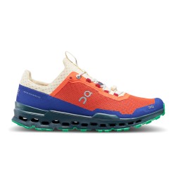 On Cloudultra - men trail running shoes - storm blue flame orange white green